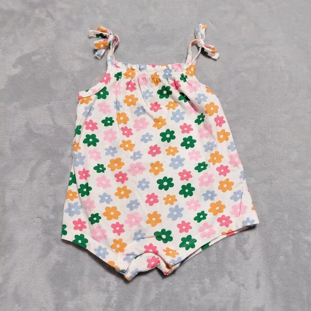 Old Navy 6-12M Retro Spring Flowers Sleeveless Romper Snap Bottom
